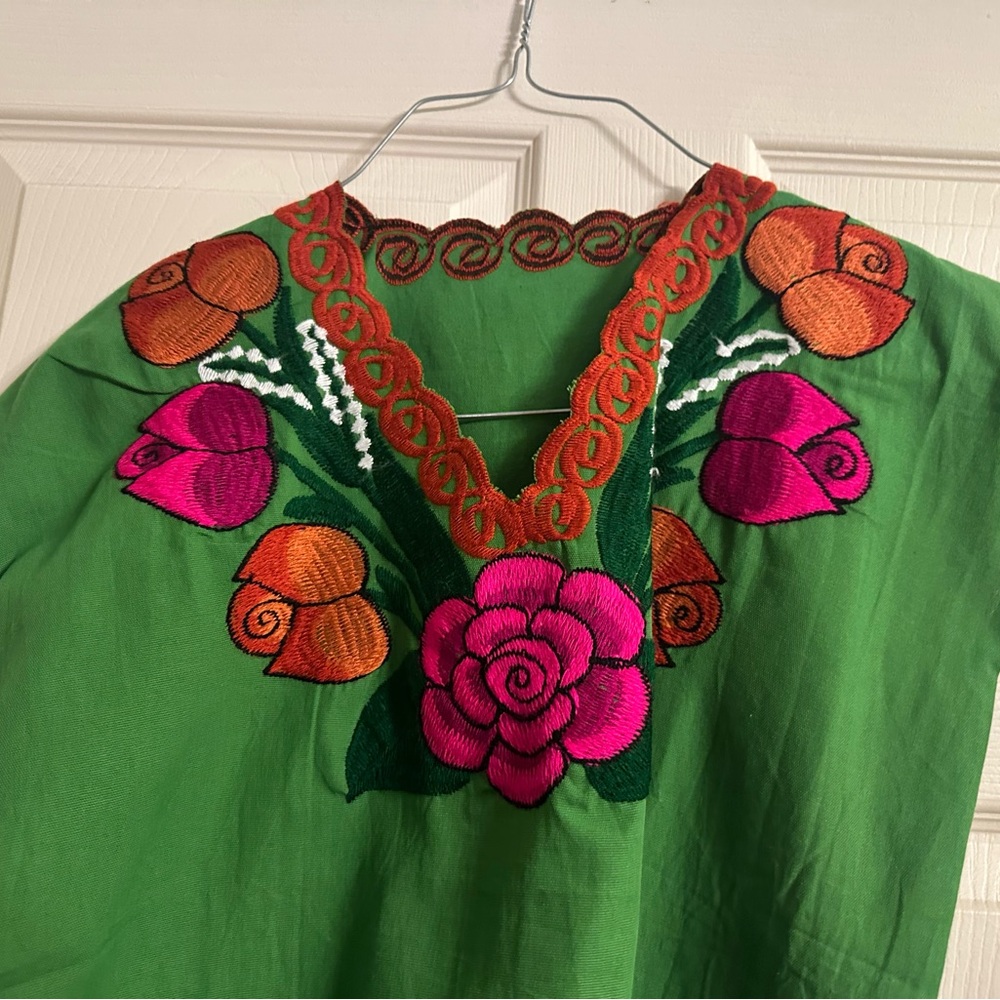 Green Floral Embroidered Top